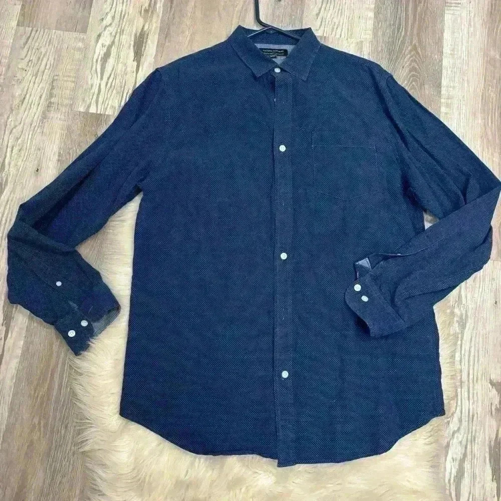Banana Republic navy stretch soft wash slim fit dress shirt sz L textured dot